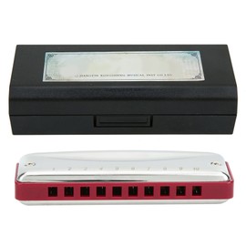 Stainless Steel Blues Harmonica 10 Holes Key of Eb for Beginners and The ProfessionalRed