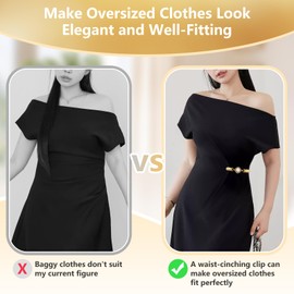 Frutain 2Pcs Cinch Clip Waist Cincher Clips for Women Dress Back Cinch & Shawl Cardigan Sweater Shirt Fasteners(GS-Pearl-Circle)