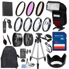 58mm 17 Piece Accessory Kit for Canon EOS Rebel T6, T5, T3, 1300D, 1200D, 1100D DSLRs with Replaceable LP-E10 Battery, Automatic LED Flash, 16GB Memory, HD Filters, Backpack, Auxiliary Lenses & More