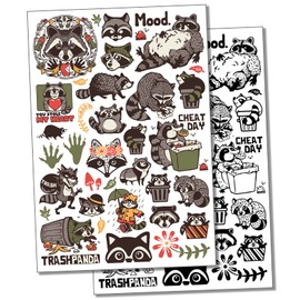 Raccoons Trash Panda Temporary Tattoo Water Resistant Fake Body Art Set Collection - Black (One Sheet)