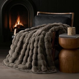 EVERGRACE Ultra Soft Luxury Fluffy Faux Rabbit Fur Throw Blanket, Thick Warm Fuzzy Blankets for Bed, Cozy Plush Reversible Blanket for Couch, Chair, Sofa, Dark Taupe, 60x80 Inches, 870 GSM