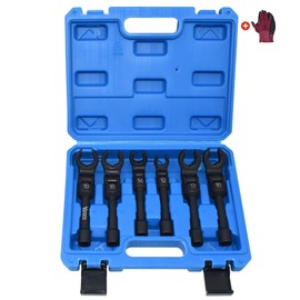 Yuesstloo 6PCS Long Flex Head Injector Fuel Line Socket Wrench Set, 3/8" Drive Crowfoot Flare Nut Wrench Metric 12/14/16/17/18/19mm