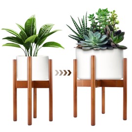 UYEENGY Indoor Plant Stand - Corner Bamboo Plant Stand for Small Spaces, Adjustable 8 to 12 Inches, Natural Floor Standing Pot Holder (Plant Not Included) (Brown)