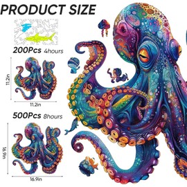 Qiuenisray Wooden Puzzles for Adults, Octopus Ocean Jigsaw Puzzles 200 Pieces, Home Wall Decor, FSC Certified Unique Animal Adult Puzzles, Creative Gift for Family Game 11.2x11.2 in