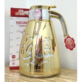 RED KITCHEN Arabic Vacuum Flask - Shai - Tea - Keeps Hot & Cold - 1 Liter - GOLD