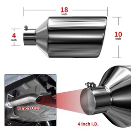 Richeer 4 to 10 inch Exhaust Tip,4" Inlet 10” Outlet 18” Overall Length Stainless Steel Exhaust Tip Surface Polished Finish Universal for Vehicles with 4" O.D. Exhaust Tailpipe, Rolled Edge, Bolt on