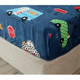 Chickwin Fitted Sheet, 140 x 200 cm, Children's Mattress Protector, Blue Cartoon Pattern Sheet, Microfibre Fitted Sheet for Box Spring Beds, Mattresses up to 30 cm in Height