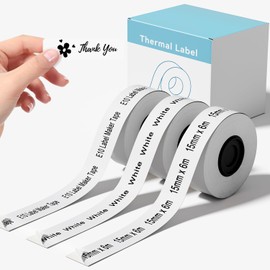 3 Rolls Compatible with SUPVAN E10 Label Maker Tape, White,Continous 0.59in x 19.68ft(15mmx6m),Thermal Laminated Label Paper, Self-Adhesive Multipurpose Labeling Tape Replacement, for Home Office