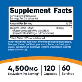 Nutricost Butcher's Broom Extract (4500 mg Equivalent) 120 Capsules - Gluten Free, 60 Servings