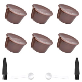 Reusable Coffee Pods,6 Pieces of Coffee Capsule Cups, with 1 Spoon and 1 Cleaning Brush, for Dolce Gusto Reusable Pods, Filter Pod Cups for Ground Coffee(Brown).