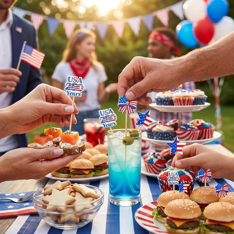 200pcs USA 250th Patriotic Cocktail Picks 4th of July Star