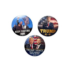 Trump Presidental Button Pins, Keep Fighting, President 45 and 47, Trump Vance 2025 MAGA, Pack of 3