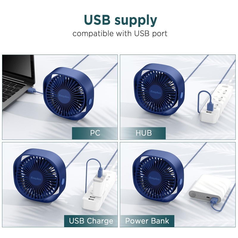 EasyAcc USB Small Desk Fan, Slumber Pod Fan [360°Rotatable Head