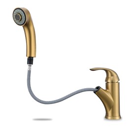 BRAVEBAR Gold Kitchen Faucet with Sprayer - Matte Brushed Gold Kitchen Sink Faucets with Pull Out Sprayer, Single Handle 1 Hole Faucet Solid Brass Commercial RV Faucets 2 Modes 150°Rotation No Lead