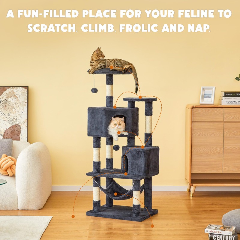 Quuzee Cat Tree for Indoor Cats - Tall Multi-Level Cat