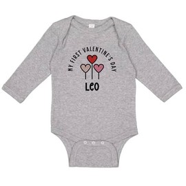 TATY Kids My First Valentine's Day Leo Long Sleeve Baby Infant One Piece Bodysuit Newborn Heather Grey