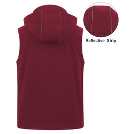 CREATMO US Men's Outdoor Hood Vest Full Zip Multiple Pockets Sleeveless Jacket Breathable Travel Sports Outwear Burgundy 3XL