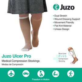 Juzo Ulcer Pro 2-Part System, 30-40 mmHg Compression Stockings, Knee High, Closed Toe | Compression Socks for Post Edema Reduction Venous Leg Ulcers Treatment | Beige, Large (IV)