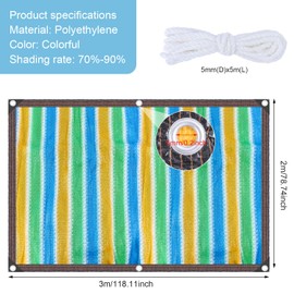 Shade Net with Eyelets, Awning 2 x 3 m, Shade Net with 5 m Polyester Rope, 90% UV-Resistant Shade Net, Lightweight and Durability for Pergola, Greenhouse, Colourful