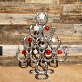 The Heritage Forge Rustic Christmas Table Decorations Made of Real Horseshoes - Hang Ornaments and Great for Festive Holidays - Upward