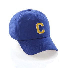 I&W Hatgear Customized Letter Intial Baseball Hat A to Z Team Colors, Blue Cap White Gold Letter C