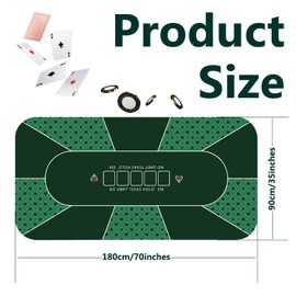 Comforight Poker Mat 180×90cm, 10 Players Texas Hold'em Poker Rubber Mat Poker Topper for Tables, Folding Portable Poker Table Top Layout w/Carrying Bag for Poker Games, Blackjack(Green)