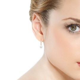 Rose Gold 7.5-8mm White Teardrop Freshwater Cultured Pearl Leverback Earrings for Women