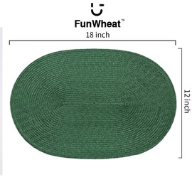 FunWheat Oval Braided Placemats Set of 6 Table Mats for Dining Tables Washable Heat Resistant Place Mats for Indoor Outdoor Use 12 x18 Inch (Oval Black Green, 6pcs)