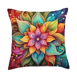 Groovy Retro Psychedelic Hibiscus Flowers Throw Pillow