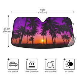 Coconut Palm Trees Car Windshield Sunshades Beach Sunset Sun Shade Reflective Block UV Rays Protector Keep Your Vehicle Cool Visor Cover Foldable for Car Truck SUV M