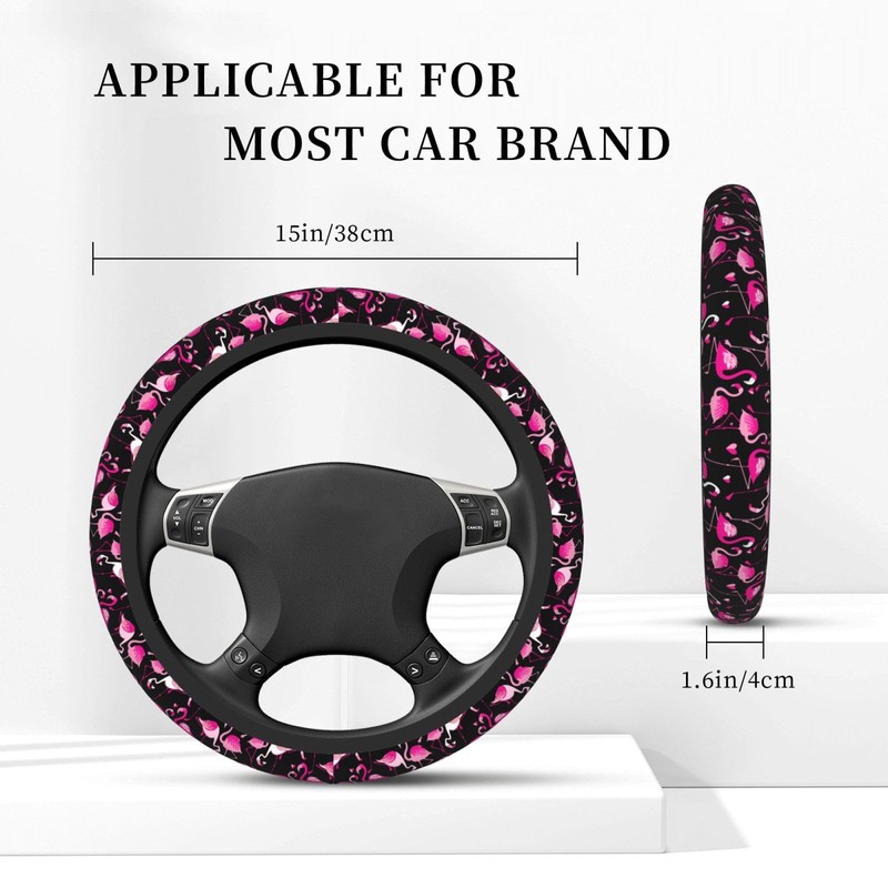 Pink Flamingos Elastic Steering Wheel Cover Non-Slip Breathable Steering Wheel