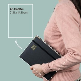 POPRUN Daily Planner 2025 2026 A5 Hardcover 21.5 x 14.5 cm (Aug.2025-Jul.2026), Daily Calendar 1 Day 1 Page (Monday - Sunday) with PU Leather, Monthly Tabs - Black