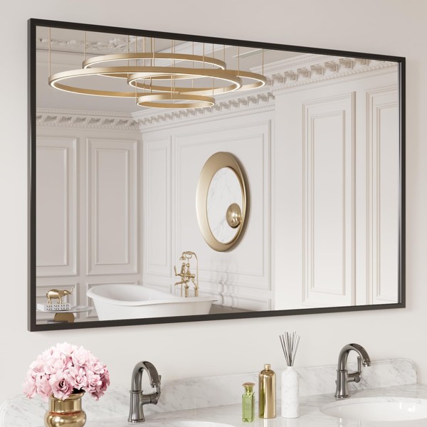 LOAAO 40"X30" Black Rectangle Bathroom Mirror Wall, Matte Black Aluminum