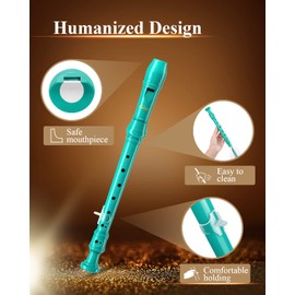 Eastar Soprano Recorder Instrument for Kids Beginner, German Fingering C Key Recorder Instrument 3Piece with Cleaning Kit, Thumb Rest, Cotton Bag, Fingering Chart, ERS-21GSB, Sky Blue, School-Approved