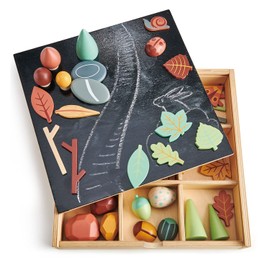 Tender Leaf Toys My Forest Floor - Wooden Open Ended Tinker Tray Creative Play Box with Removable Compartments
