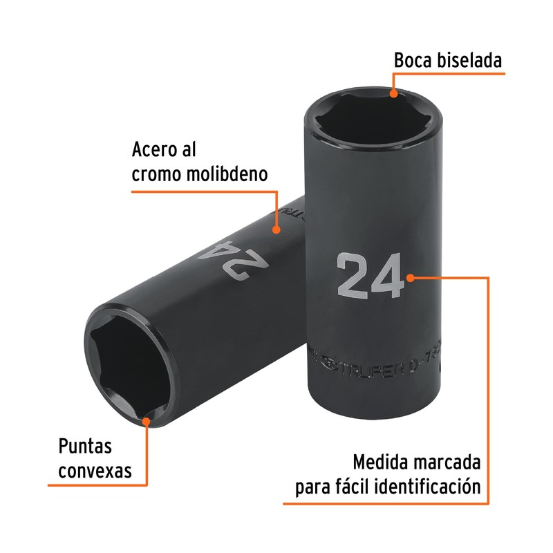 Truper D-7324-ML, Dado largo impacto de 24 mm, 6 puntas,