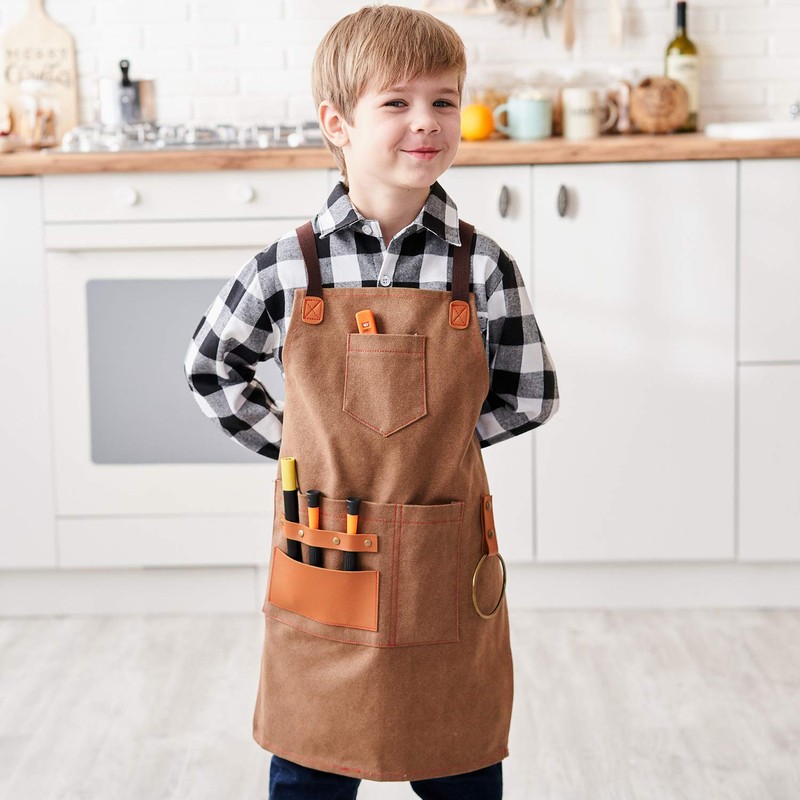 NEOVIVA Heavy Duty Work Apron for Kid Boys with Pockets