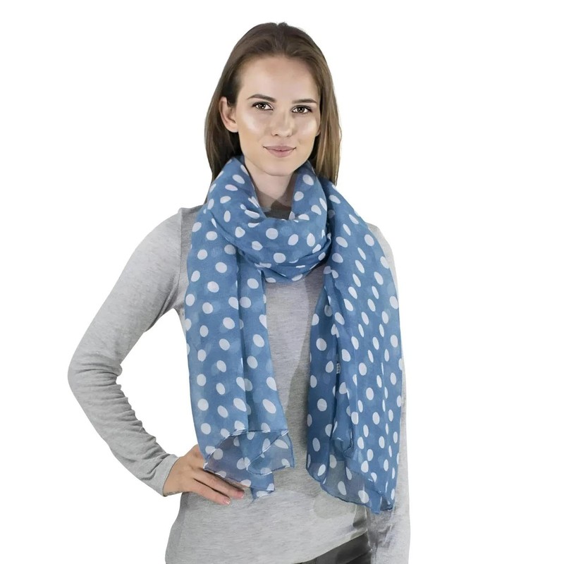 Basic Sense 10mm Polka Dot, Large Viscose Scarf, Blue/White Dot