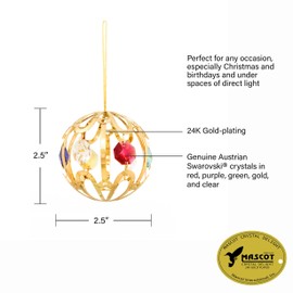 Mascot 24k Gold Large Crystal Ball Ornament - Multicolored Mascot Crystals - Best for Birthdays Christmas Anniversary Wedding Engagement Housewarming Giftware
