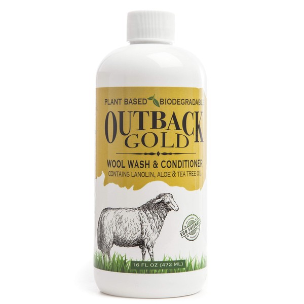 Outback Gold Wool Wash, 16oz Natural Laundry Detergent and Softener for Delicates, Silk Fabric, Baby Items, Sensitive Skin, Mild Liquid Soap with Aloe, Lanolin, Coconut and Tea Tree Oil, Biodegradable