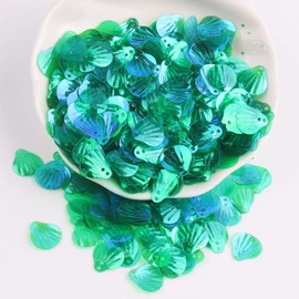 Pack of 360 Shell Sequins, Shell Shape Sequins Craft Loose Sequins Cup Iridescent Spangles Handmade DIY Creative Colour Beads Sequins for Crafts Wedding Decoration 13 mm, Green A