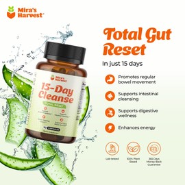 Mira’s Harvest 15-Day Cleanse - Two Phase Herbal Gut Cleanse for Men & Women| Herbal Cleanse with Aloe Vera, Psyllium, Senna| 30 Capsules
