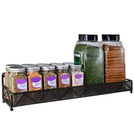 AMT Spice Rack, Wall Mount Organizer, Pantry Cabinet Door Shelf Storage, Kitchen seasoning Hanging Display for Spice Jars, Sauces, Herbs, Cosmetic Beauty Bottles (1 Tier- Style 9V (Brown, 2PCS))