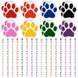 Weecent 32 Pcs Party Favors Kids Stationery Include 8 Colors Paw Print Pencil and Notpads Colorful Wooden Writing Pencils and Small Notebooks for Birthday Gifts Classroom Supplies