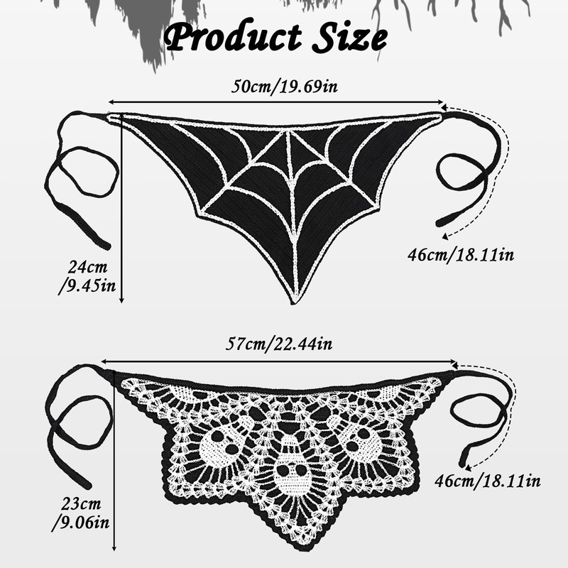 2Pcs Goth Crochet Bandana, Halloween Hair Accessories for Women