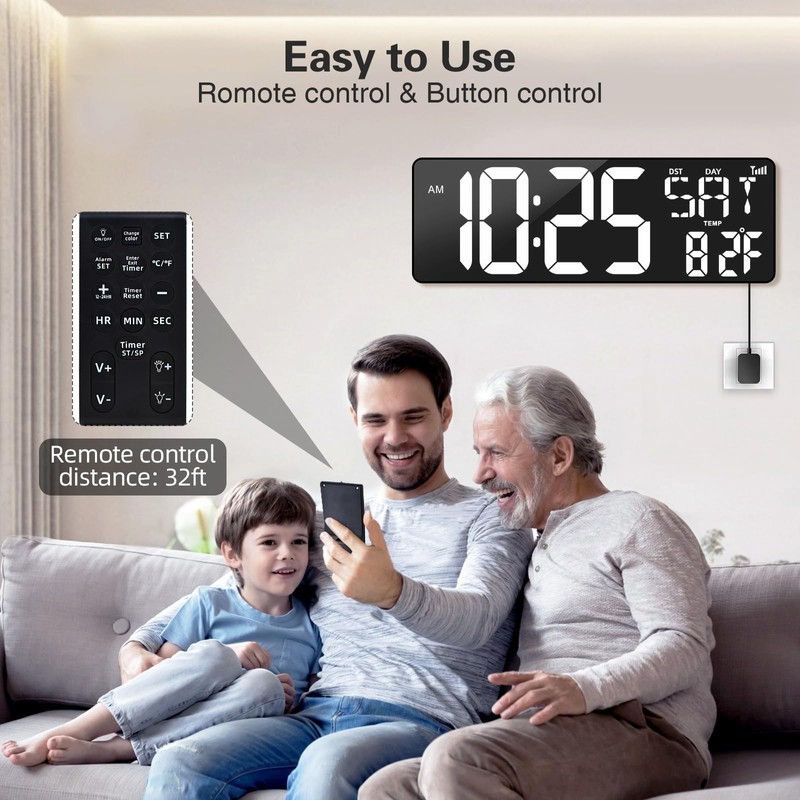 XREXS 16.5 in Large Display Wall Clock with Temperature/Date/Week, LED