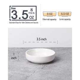 DELLING 8 PACK Dipping Bowls Set, Ceramic Dipping Sauce Dishes, 3.5 Oz Soy Sauce Dish, Side Dish Bowls, Small Bowl/Dish for BBQ, Condiments, Appetizer, Dessert, Sushi, Party - White