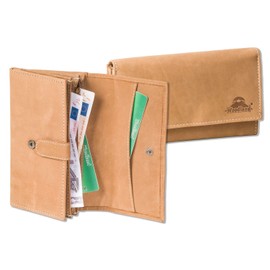 Woodland Large luxury women's wallet with plenty of space and RFID/NFC blocker protection, made of soft natural buffalo leather in cognac, Cognac, coin purse