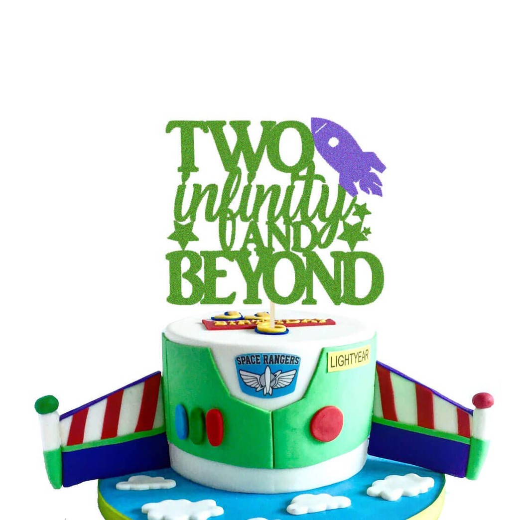 Two Infinity and Beyond Cake topper Lightyear Toy Story 2nd Birthday Party Supplies Decorations Photo Prop for Girl Boy Baby Bday
