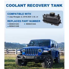 USTAR 68364312AC Engine Coolant Reservoir Recovery Bottle Compatible with 2018-2024 Je ep Wrangler 2.0 L4 Coolant Recovery Tank Replace 68364312AA 68364312AB